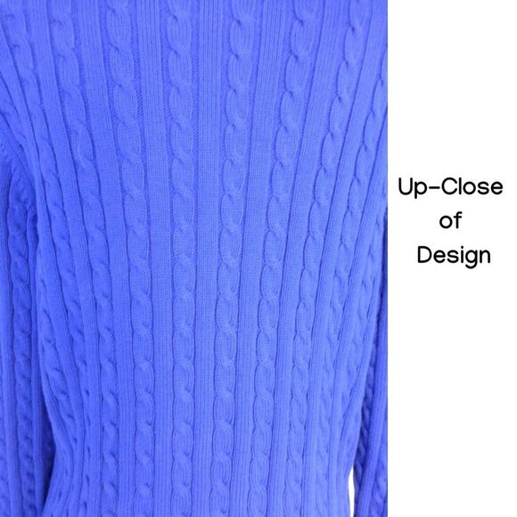 Lauren Ralph Lauren Blue Cable Knit Gold Zipper Zip Up Sweater - Picture 13 of 16